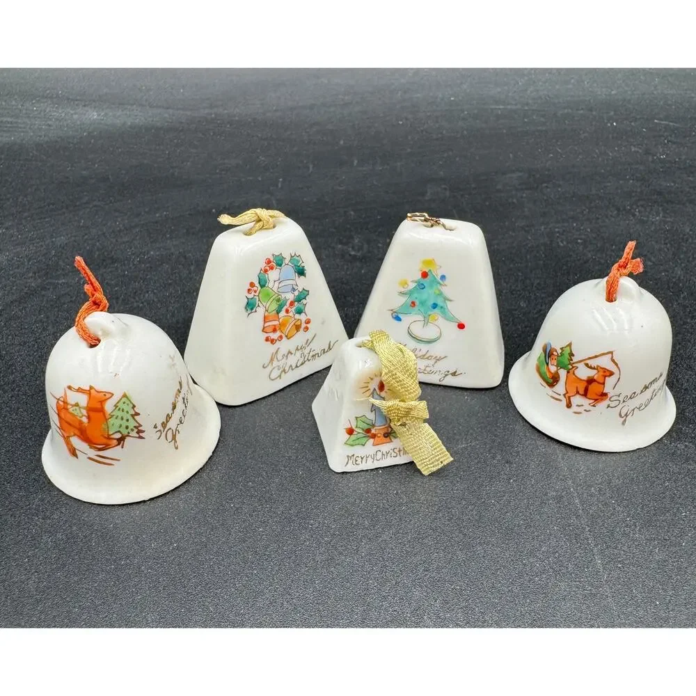 Vintage Christmas Bells Miniature Porcelain Japan 1950's Set of 5